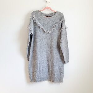 Vero Moda Gray Boho Fringe Boatneck Sweater Dress Large